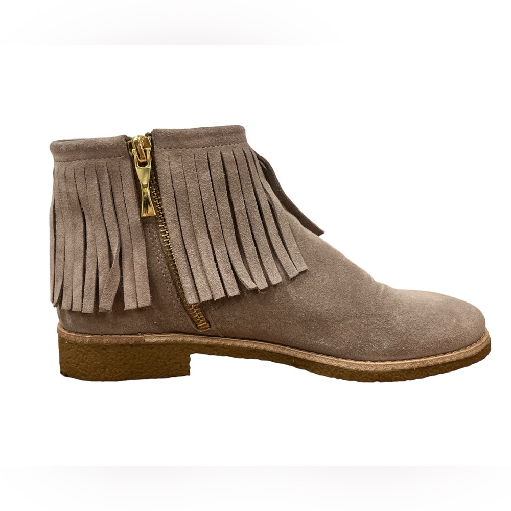 Kate Spade Fringe Suede Ankle Boots Taupe Boho Western Festival 7.5 - Picture 6 of 11
